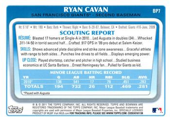 2011 Bowman - Prospects International #BP7 Ryan Cavan Back