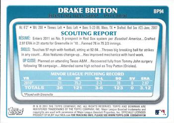2011 Bowman - Prospects International #BP94 Drake Britton Back