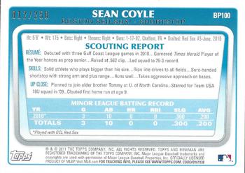 2011 Bowman - Prospects Orange #BP100 Sean Coyle Back