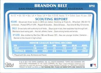 2011 Bowman - Prospects Purple #BP93 Brandon Belt Back