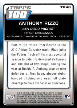2011 Bowman - Topps 100 #TP46 Anthony Rizzo Back