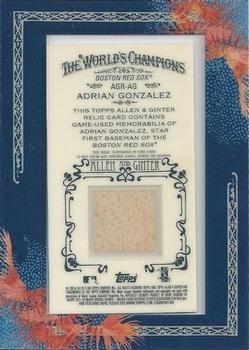 2011 Topps Allen & Ginter - Relics #AGR-AG Adrian Gonzalez Back