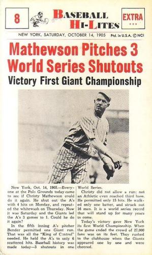 1960 Nu-Cards Baseball Hi-Lites #8 Mathewson Pitches 3 World Series Shutouts Front