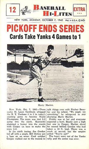 1960 Nu-Cards Baseball Hi-Lites #12 Pickoff Ends Series Front
