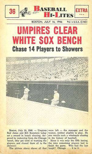 1960 Nu-Cards Baseball Hi-Lites #36 Umpires Clear White Sox Bench Front