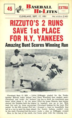 1960 Nu-Cards Baseball Hi-Lites #45 Rizzuto's 2 Runs Save 1st Place For N.Y. Yankees Front