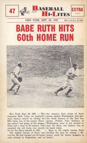 1960 Nu-Cards Baseball Hi-Lites #47 Babe Ruth Hits 60th Home Run Front