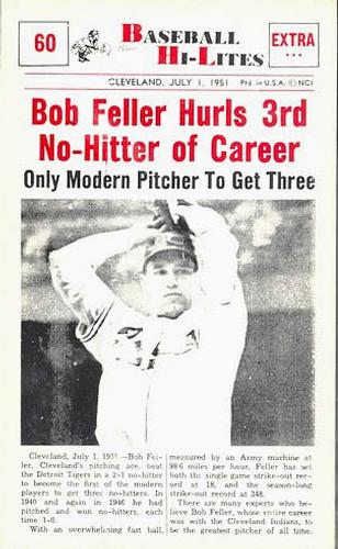 1960 Nu-Cards Baseball Hi-Lites #60 Bob Feller Hurls 3rd No-Hitter of Career Front