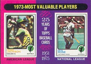 1975 Topps Mini #211 1973 MVPs (Reggie Jackson / Pete Rose) Front