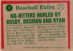 1975 Topps Mini #7 Steve Busby / Dick Bosman / Nolan Ryan Back