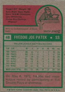 1975 Topps Mini #48 Freddie Patek Back
