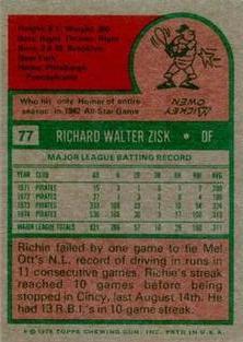 1975 Topps Mini #77 Richie Zisk Back