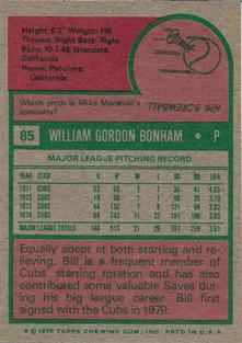 1975 Topps Mini #85 Bill Bonham Back