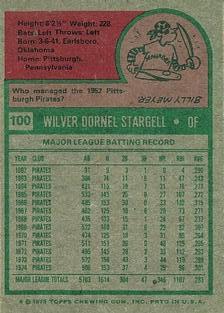 1975 Topps Mini #100 Willie Stargell Back
