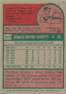 1975 Topps Mini #111 Wayne Garrett Back
