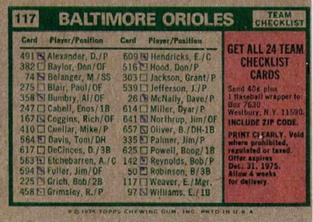 1975 Topps Mini #117 Baltimore Orioles / Earl Weaver Back