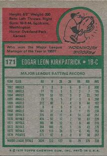 1975 Topps Mini #171 Ed Kirkpatrick Back