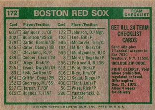 1975 Topps Mini #172 Boston Red Sox / Darrell Johnson Back