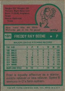 1975 Topps Mini #181 Fred Beene Back
