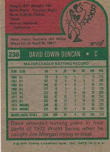 1975 Topps Mini #238 Dave Duncan Back