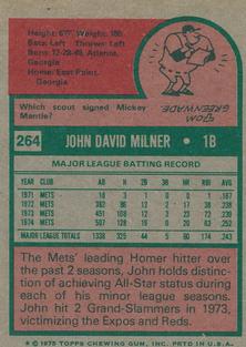 1975 Topps Mini #264 John Milner Back