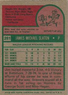 1975 Topps Mini #281 Jim Slaton Back