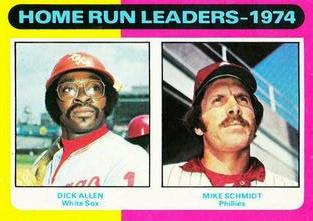 1975 Topps Mini #307 1974 Home Run Leaders (Dick Allen / Mike Schmidt) Front