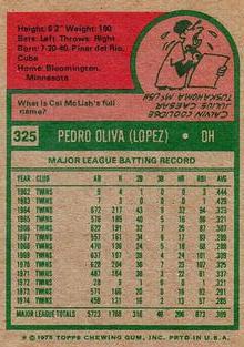 1975 Topps Mini #325 Tony Oliva Back