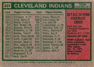 1975 Topps Mini #331 Cleveland Indians / Frank Robinson Back