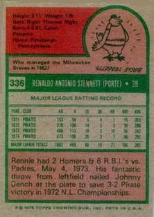 1975 Topps Mini #336 Rennie Stennett Back