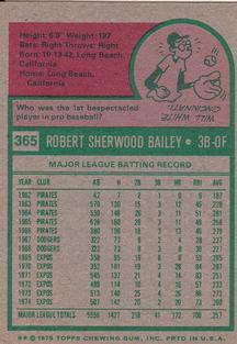 1975 Topps Mini #365 Bob Bailey Back