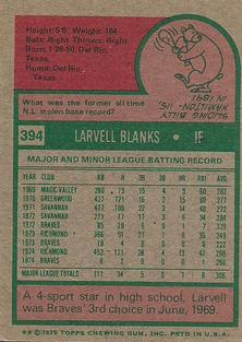 1975 Topps Mini #394 Larvell Blanks Back