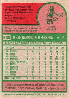 1975 Topps Mini #539 Jesse Jefferson Back