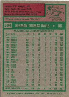 1975 Topps Mini #564 Tommy Davis Back