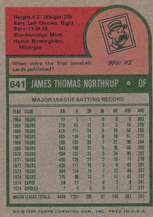 1975 Topps Mini #641 Jim Northrup Back