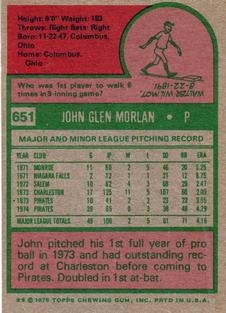1975 Topps Mini #651 John Morlan Back