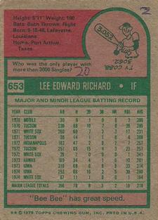 1975 Topps Mini #653 Lee Richard Back