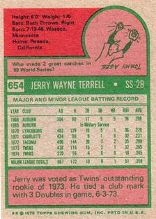 1975 Topps Mini #654 Jerry Terrell Back