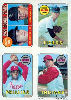 1969 Topps Four-in-One Stickers #NNO White Sox 1969 Rookie Stars (Bob Christian / Gerry Nyman) / Denny McLain / Grant Jackson / Joe Azcue Front