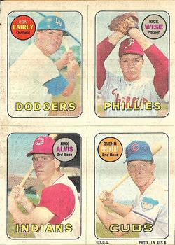 1969 Topps Four-in-One Stickers #NNO Ron Fairly / Rick Wise / Max Alvis / Glenn Beckert Front