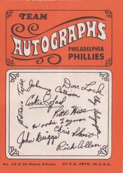 1969 Topps Stamps - Team Albums #12 Philadelphia Phillies Back