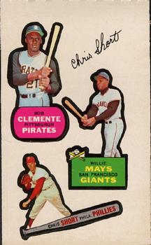 1968 Topps Action All-Star Stickers #NNO Roberto Clemente / Willie Mays / Chris Short Front
