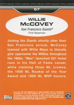 2011 Topps Lineage #57 Willie McCovey Back