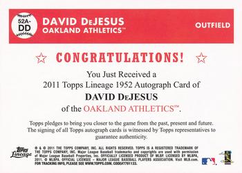 2011 Topps Lineage - 1952 Autographs #52A-DD David DeJesus Back