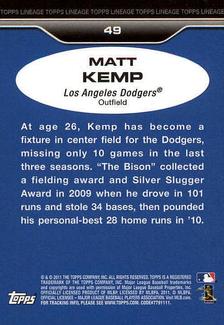 2011 Topps Lineage - 1975 Mini #49 Matt Kemp Back