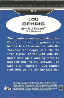 2011 Topps Lineage - 1975 Mini #50 Lou Gehrig Back