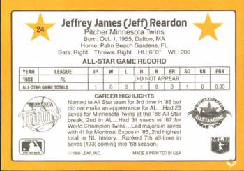 1989 Donruss All-Stars #24 Jeff Reardon Back