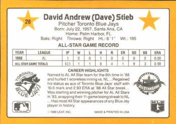 1989 Donruss All-Stars #28 Dave Stieb Back