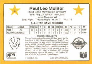 1989 Donruss All-Stars #3 Paul Molitor Back