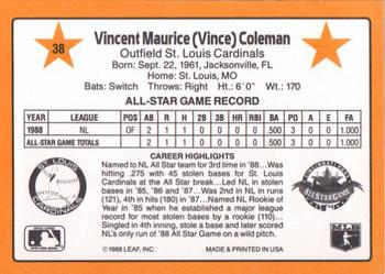1989 Donruss All-Stars #38 Vince Coleman Back